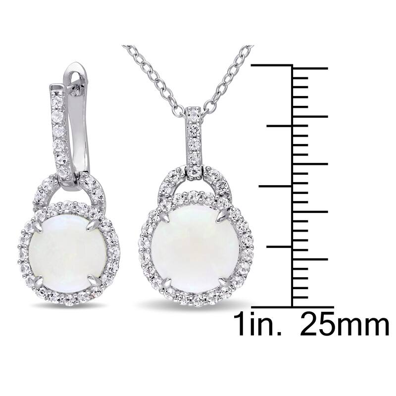Miadora 5 1/4ct TGW Opal and White Topaz Two Piece Halo Necklace and Earrings Set in Sterling Silver