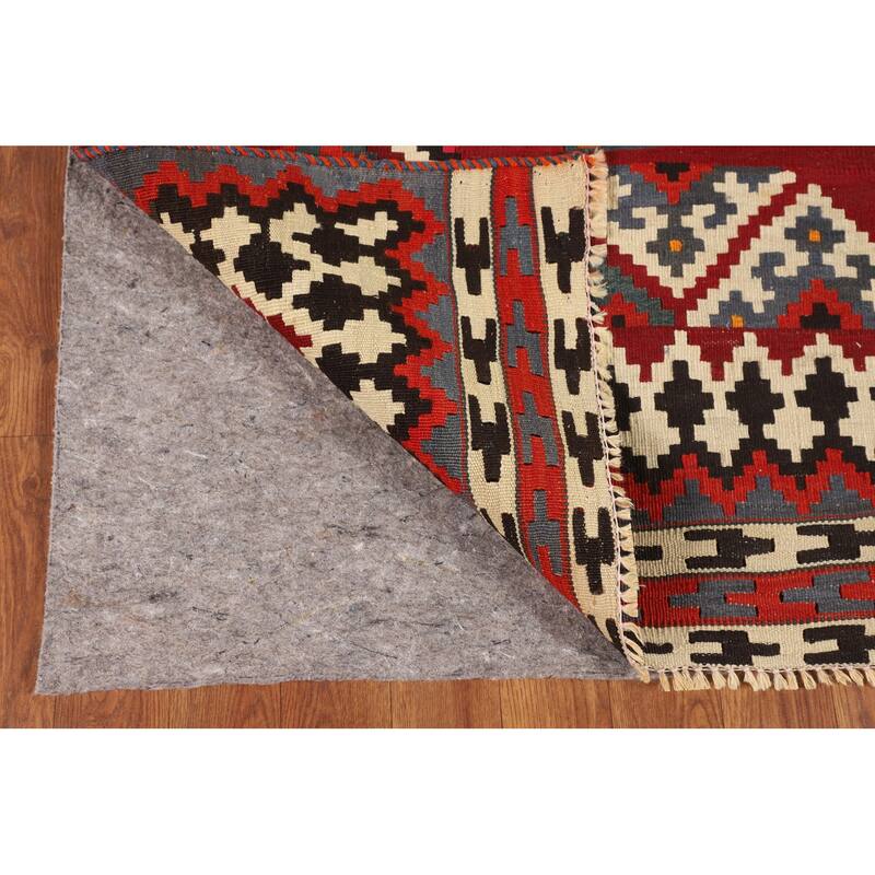 Red Kilim Qashqai Persian Vintage Rug Flatweave Oriental Wool Carpet - 5'2"x 7'6"