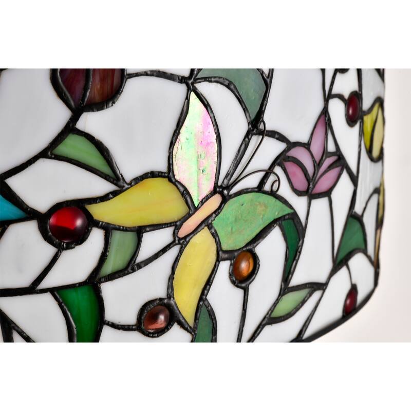 Jorga 6-light Tiffany Glass Fandelier Lighted Ceiling Fan Butterfly Design Remote Control - White-MultiColor