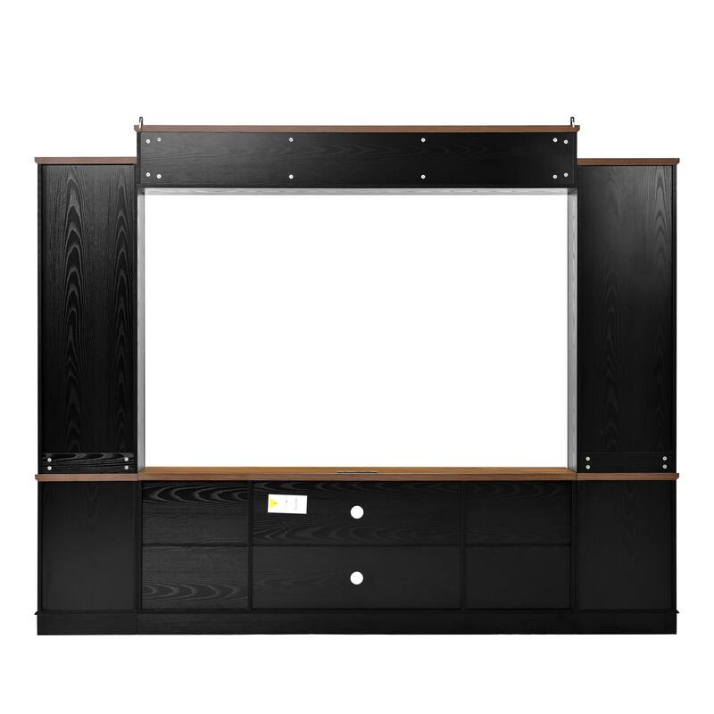 4-Piece Entertainment Center Wall Unit Set with Bridge for TVs Up to 70'', TV Stand W/Adjustable Shelves, Large Media Console