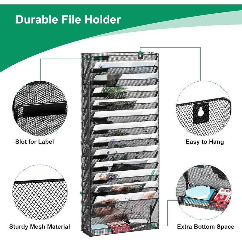 Hanging Wall File Holder, Paper Storage Organizer