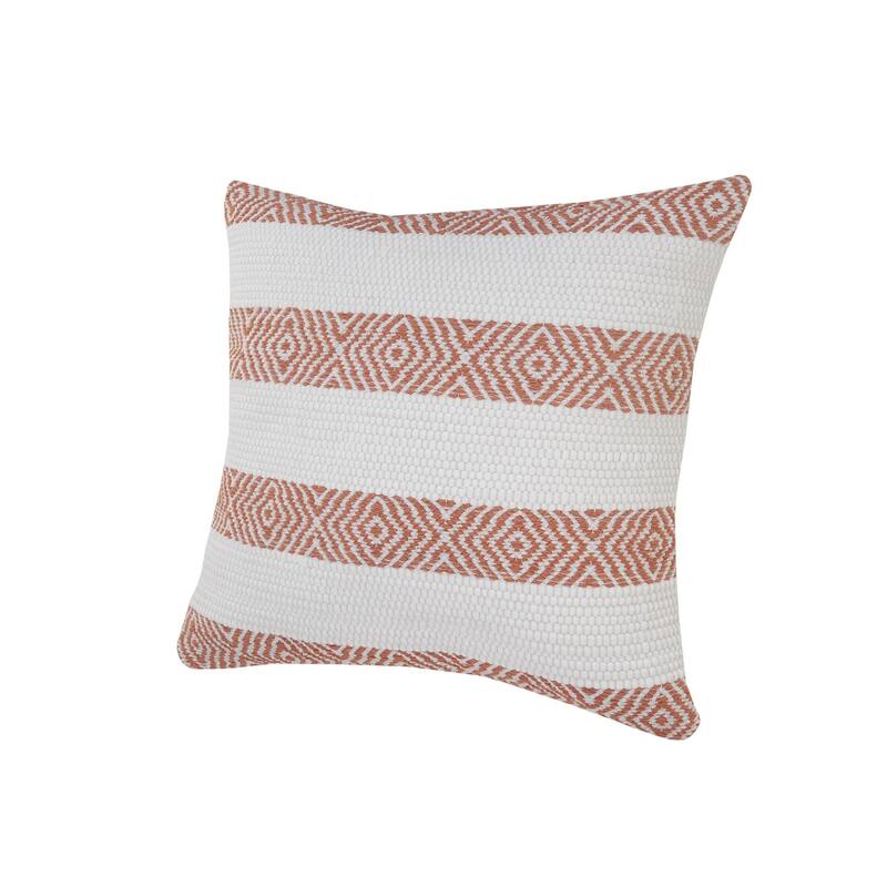 20" Orange and White Geometric Striped Square Throw Pillow