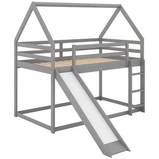 Twin Over Twin House Shape Bunk Bed with Ladder & Slide, Kids Playhouse ...