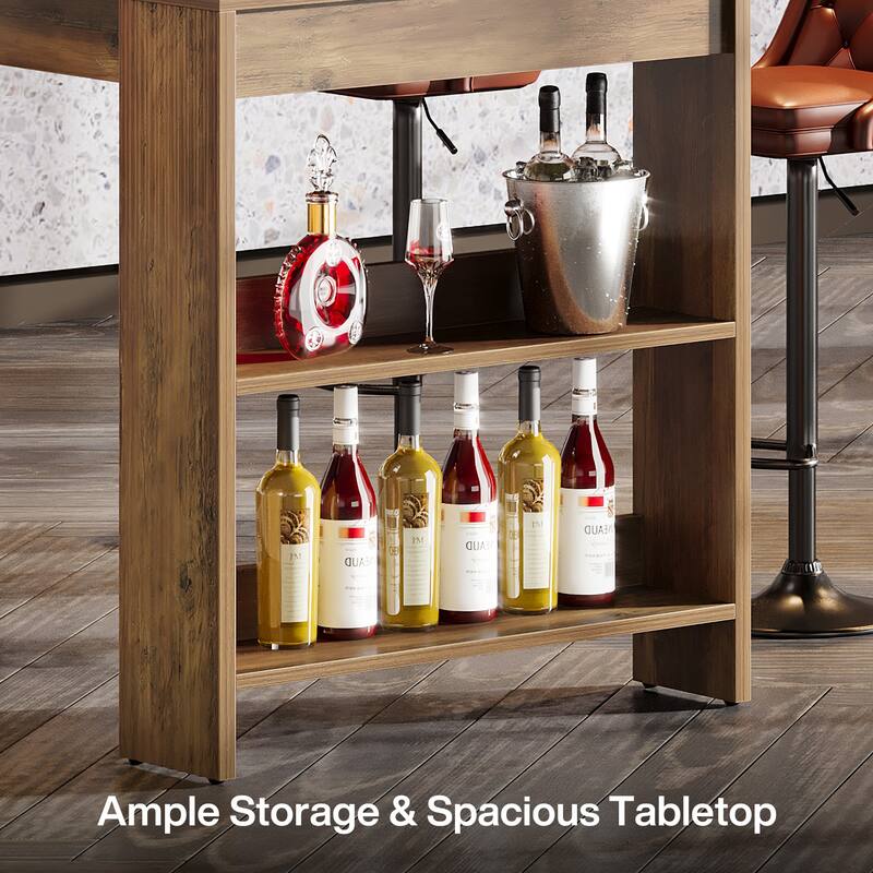 63'' Bar Table, Bar Height Pub Table Bar Unit with Storage Shelves
