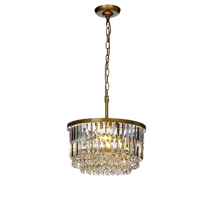 Modern Glam Gold Round Crystal Chandelier - W:15.8" - Painted Brass
