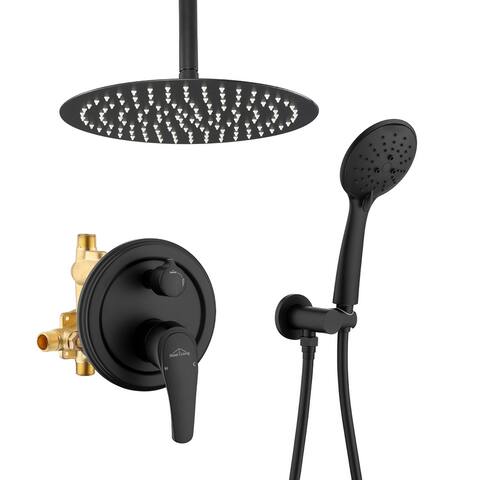Clihome 5-Spray Patterns 12 in. Ceiling Mount Dual Shower Heads