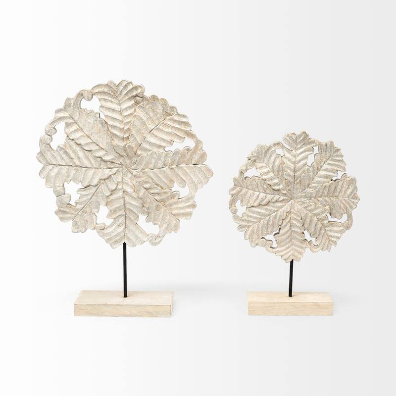 HomeRoots Petite Wood And Metal Floral Decor Piece