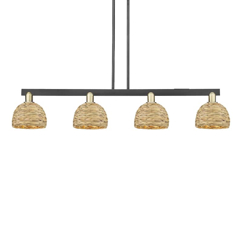 Innovations Lighting 716-4I-10-51 Woven Rattan Linear Woven Rattan 4 - Black Antique Brass / Natural