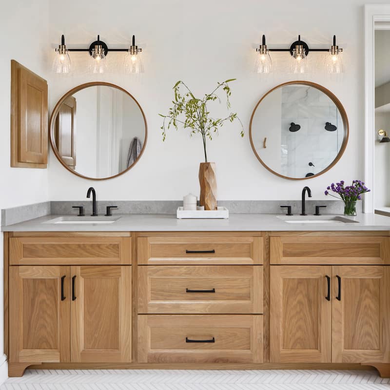 3/4 Light Bathroom Vanity Light Wall Sconce with Hammered Glass Shade