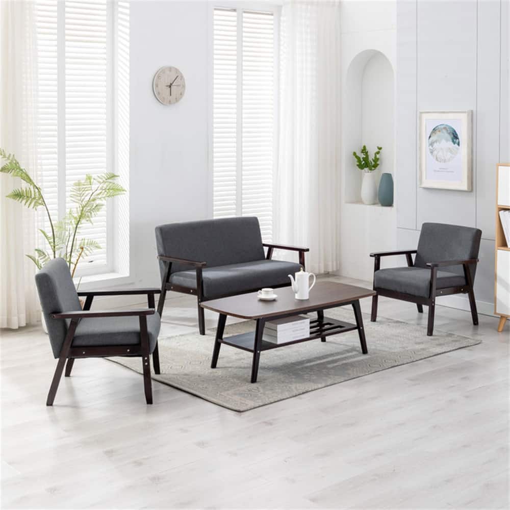 Espresso Coffee Table Loveseat and 2 Chair Set