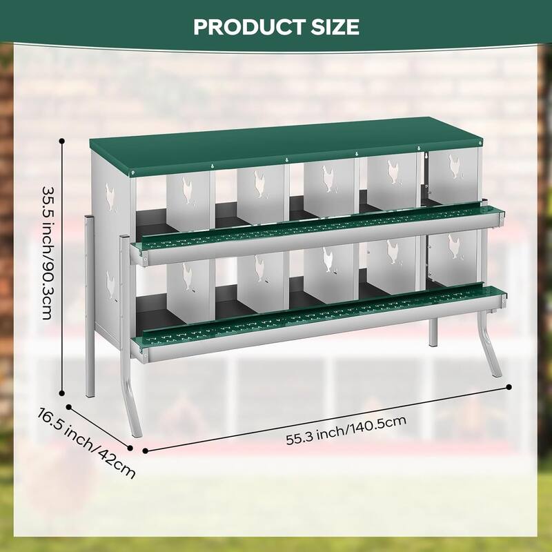 10 Compartment Nesting Box, Chicken Laying Box, with Bracket Legs