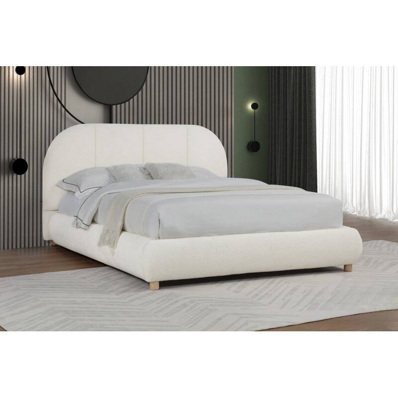 Modern Queen Platform Bed with Soft Burlap Upholstery, Contemporary Design, Easy Assembly - Ivory