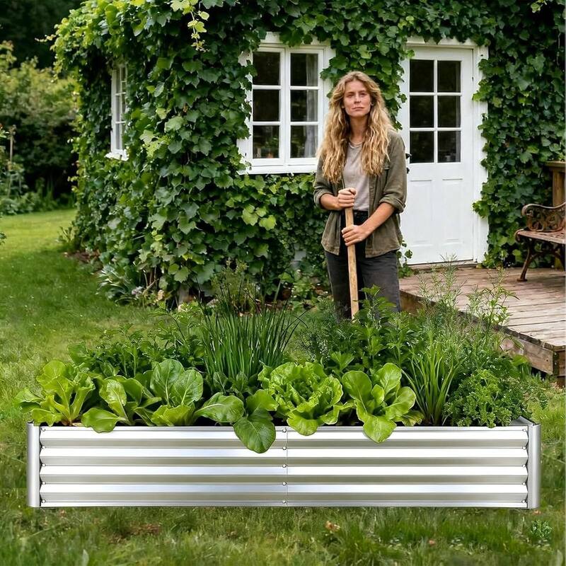 2 PCS 6x1.5x1 Ft Galvanized Raised Garden Bed, Planter Box with Cover for Gardening, Flowers