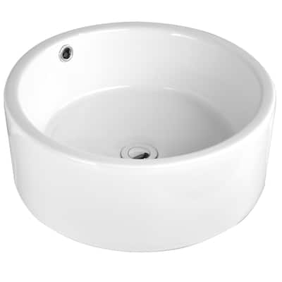 Sutherland White Ceramic Round Vessel Bathroom Sink with Overflow