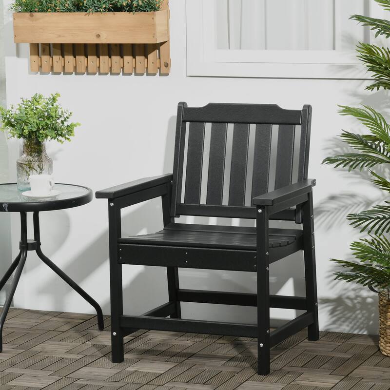 Outsunny Set of 2 HDPE Patio Chairs, Outdoor Dining Chairs with Armrests and Slatted Back, Outdoor Armchairs