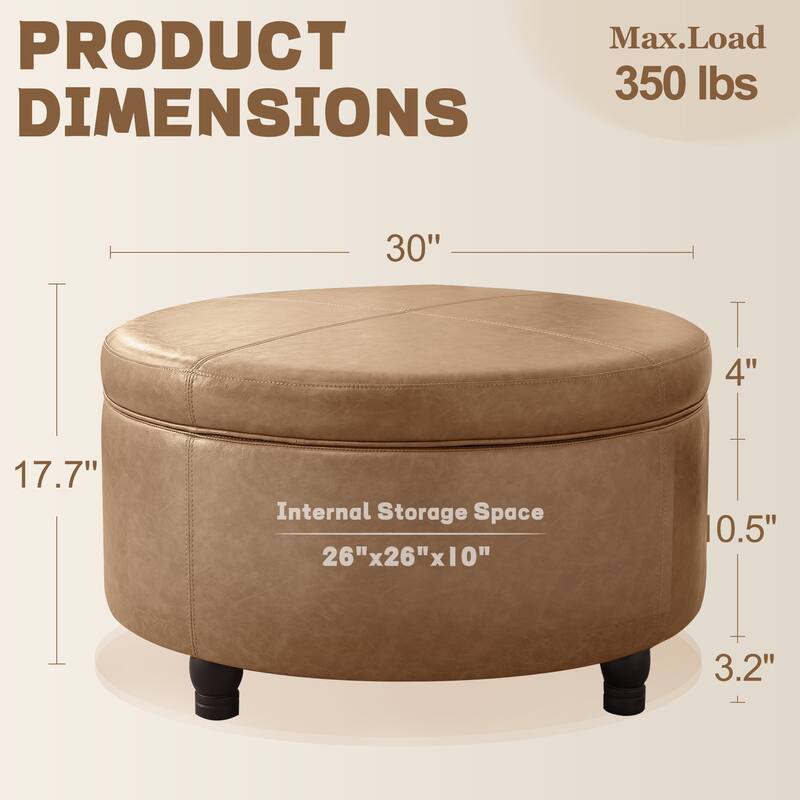 Faux Leather Round Storage Ottoman