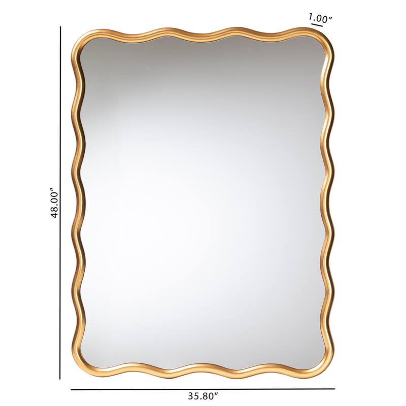 Cassara Gold Scalloped Rectangular Wall Mirror - Stylish Curved Edge Decorative Accent for Living Room, Bedroom, or Entryway