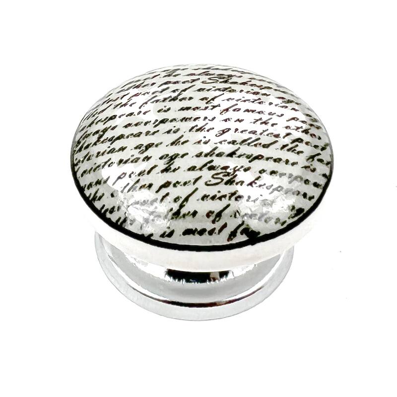 HomeRoots Set of Six White Poetic Script Ceramic Drawer Pull Knobs - 1.50 in. x 1.00 in. x 1.50 in.
