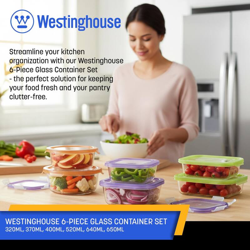 Westinghouse 6-Piece Glass Food Storage Container Set - 320ml to 650ml