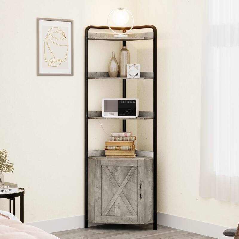 Industrial Tall Bookshelves Corner Shelf Cabinet Rustic Storage Rack for Living Room - 16.54"D X 70.87"H