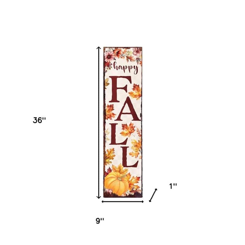 HomeRoots 36" Off White And Orange Solid Wood Happy Fall Leaves Porch Sign