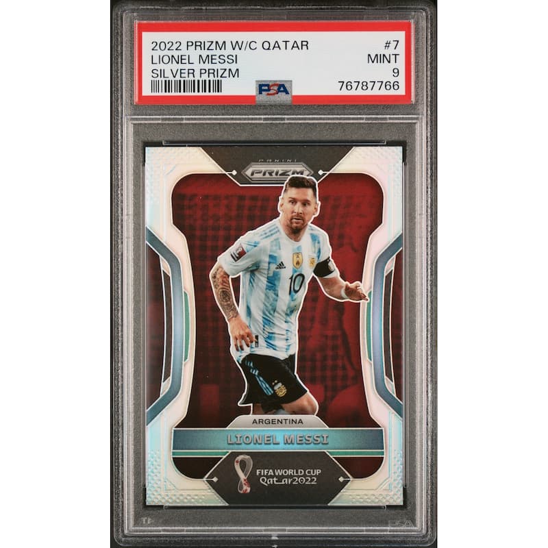Lionel Messi 2022 Panini Silver Prizm World Cup Qatar Soccer Card #7 Graded PSA 9 - 8' x 11'