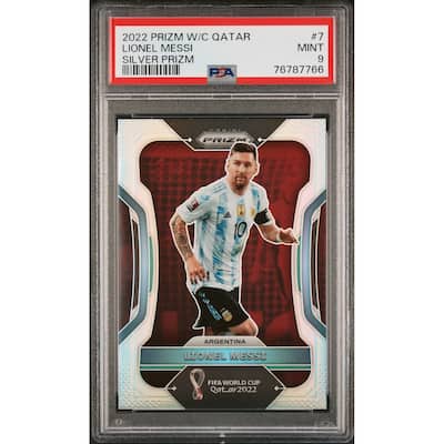 Lionel Messi 2022 Panini Silver Prizm World Cup Qatar Soccer Card #7 Graded PSA 9 - 8' x 11'