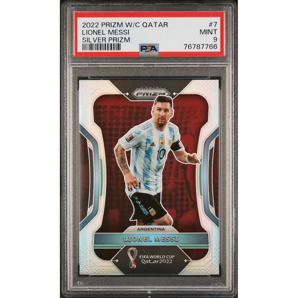 Lionel Messi 2022 Panini Silver Prizm World Cup Qatar Soccer Card #7 Graded PSA 9 - 8' x 11'