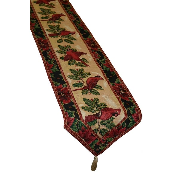 Violet Linen Decorative Christmas Tapestry Table Runner - 13" X 70" - Cardinal Design
