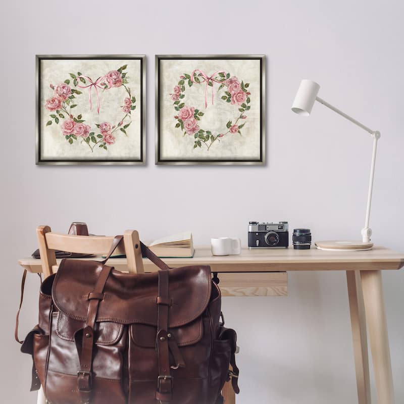 Stupell Heart Shaped Wreaths Framed Floater Canvas Wall Art Design By Sally Swatland (Set of 2)