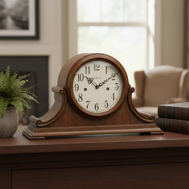 Howard Miller Hadley Retro, Traditional, Old World, Chiming Mantel Clock with Silence Option, Reloj del Estante - Brown