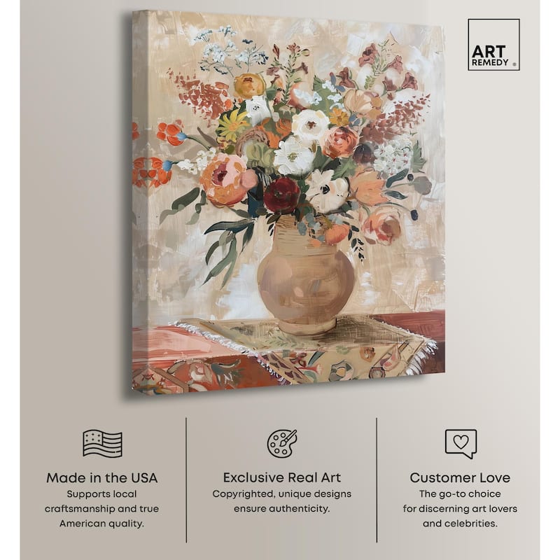 Clay Vase and Flowers Canvas by Art Remedy, Gallery Wrapped