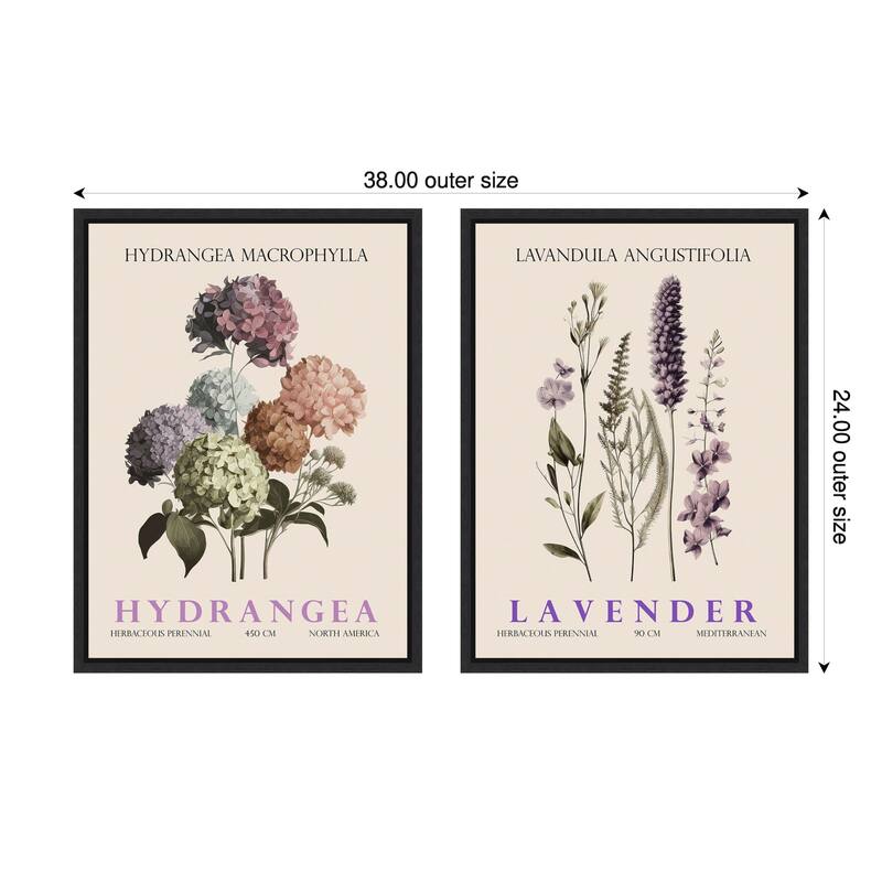 Amanti Art Vintage Hydrangea & Lavender 2 Piece by Christopher Giampietro Framed Canvas Wall Art - Black