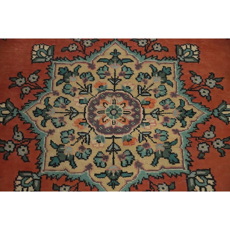Hand Knotted Oriental 100% Wool Carpet Traditional Floral Oranges & Rust Tabriz Area Rug - 4' 6'' X 3' 3''