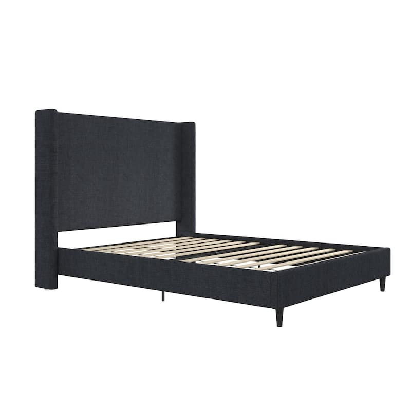 Avenue Greene Esma Upholstered Platform Bed - Textured Dark Blue Canvas - Queen