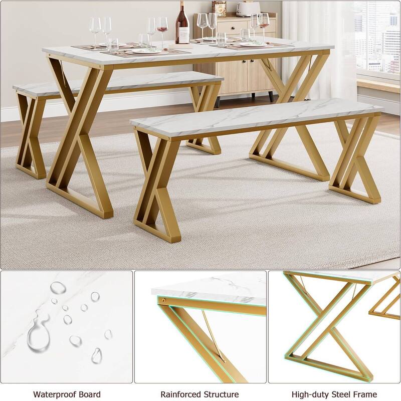 Kitchen Room Dining Table Set with Benches for 4 for Kitchen, Apartment, Studio