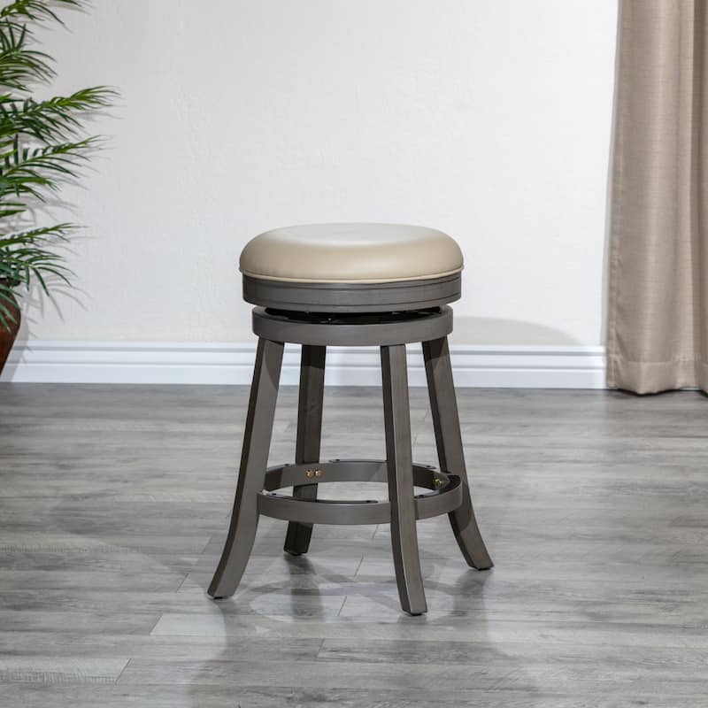 DTY Indoor Living Creede Backless Swivel Stool - Weathered Gray Finish/French Gray Bonded Leather - Counter Height - 23-28 in.