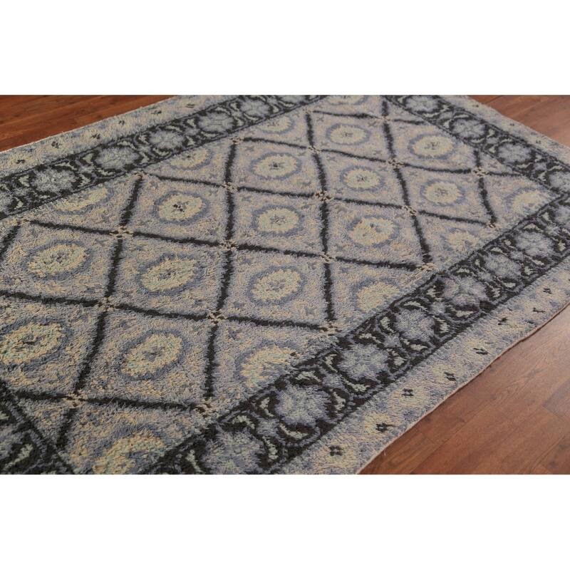 Trellis Plush Moroccan Shaggy Oriental Rug Hand-Knotted Wool Carpet - 4'10" x 7'11"