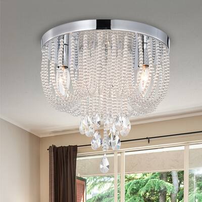 Chrome Crystal Flush Mount Chandelier 3-Light Ceiling Light Fixture