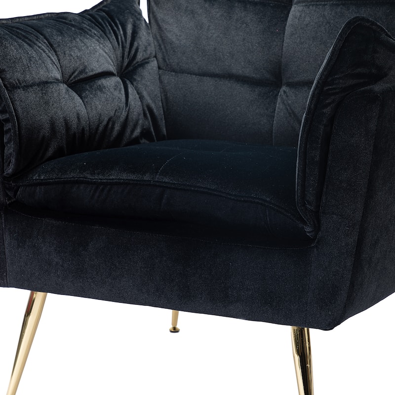 1ida Modern Velvet Tufted Padded Cushion Armchair with Golden Metal Legs by HULALA HOME