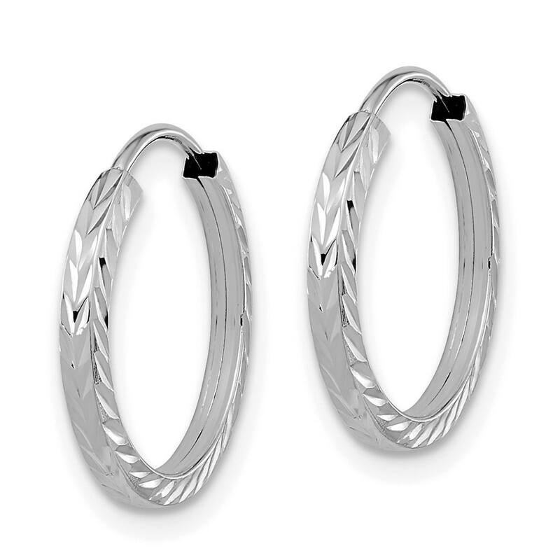 Curata 15mm 14k White Gold Sparkle-Cut Square Tube Endless Hoop Earrings
