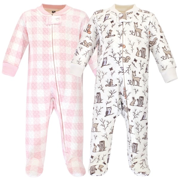 slide 1 of 1, Hudson Baby Infant Girl Premium Quilted Zipper Sleep and Play 2pk, Enchanted Forest 0-3 Months - Enchanted Forest