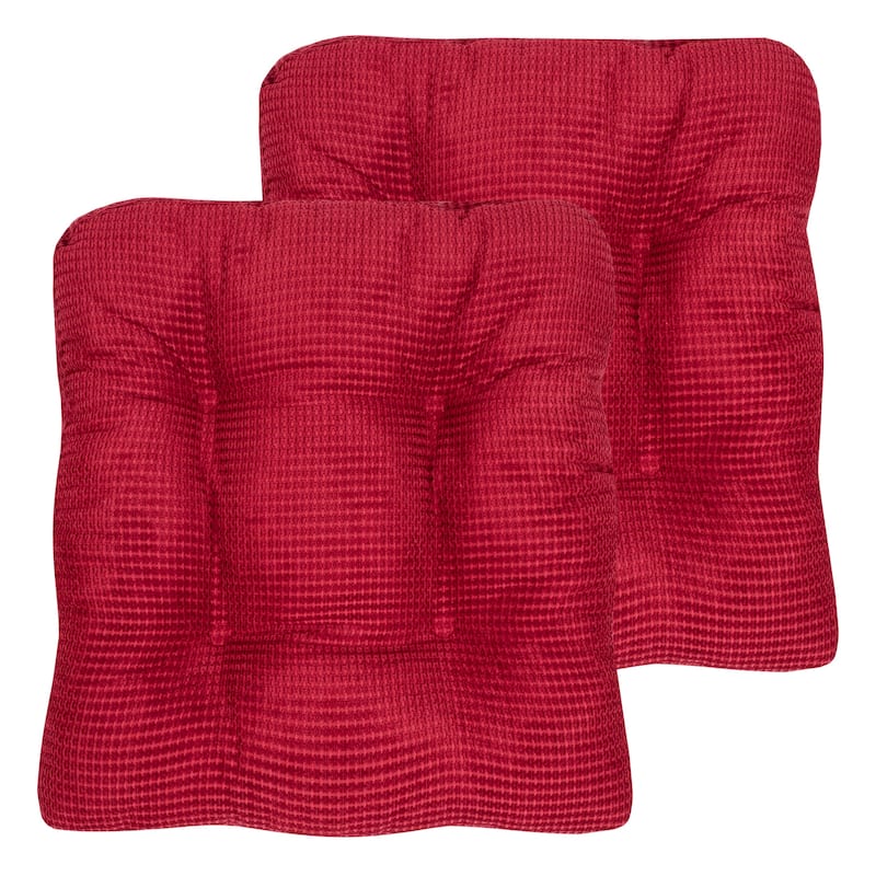 Sweet Home Collection Fluffy Memory Foam Tufted Chair Cushion Non Slip Microdot Rubber Back - Set of 2 - Red