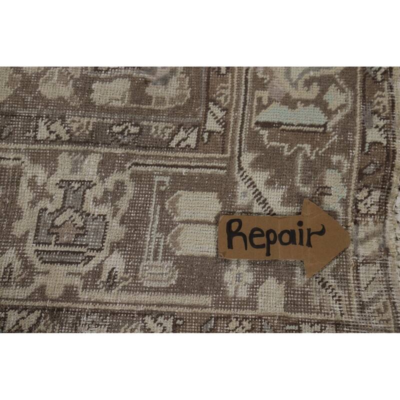 Distressed Tabriz Vintage Persian Rug Hand-Knotted Blue Wool Carpet - 6'7" x 9'6"