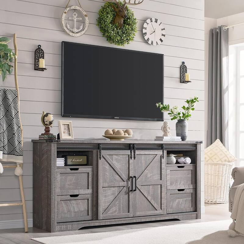 32" Tall Farmhouse TV Stand for 80" TV, Wood Entertainment Center