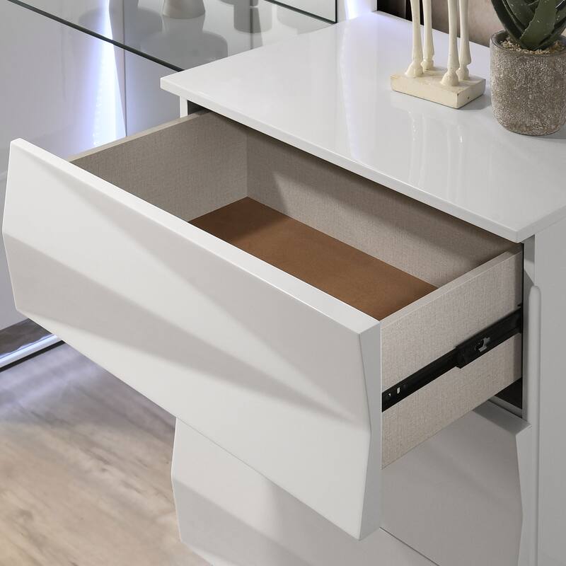 Furniture of America Emrix Modern White 6-Drawer Vanity with LED Light and Full-Length Mirror