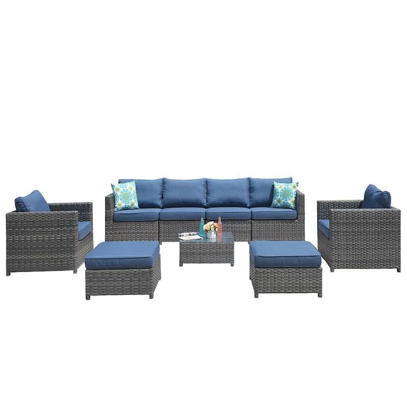 OVIOS Patio Furniture Deep Seat Wicker 9-piece Set
