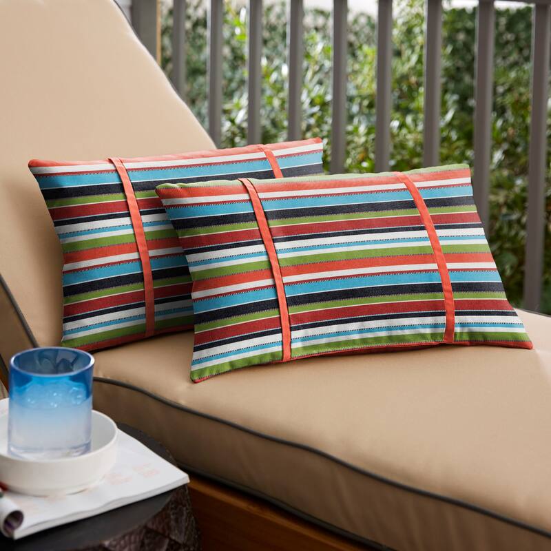 Sorra Home Sunbrella Outdoor Double Petite Flange Pillow Set of 2 - Sunbrella - Carousel Confetti/Canvas Melon - 12 in H x 24 in W x 6 in D