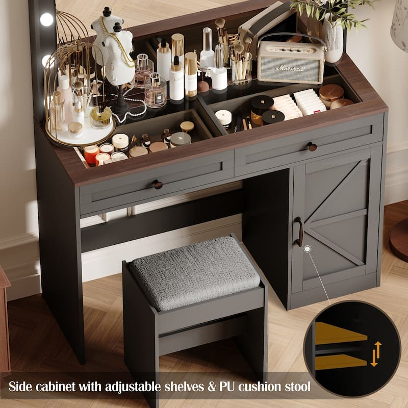 Homy Casa 43.4" Makeup Vanity Table with LED Light & 3 Drawers
