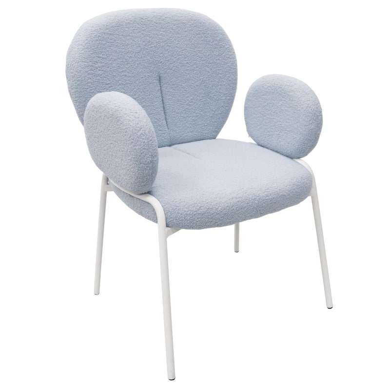 Celestial Boucle Dining Chairs in White Iron Legs by LeisureMod - Blue